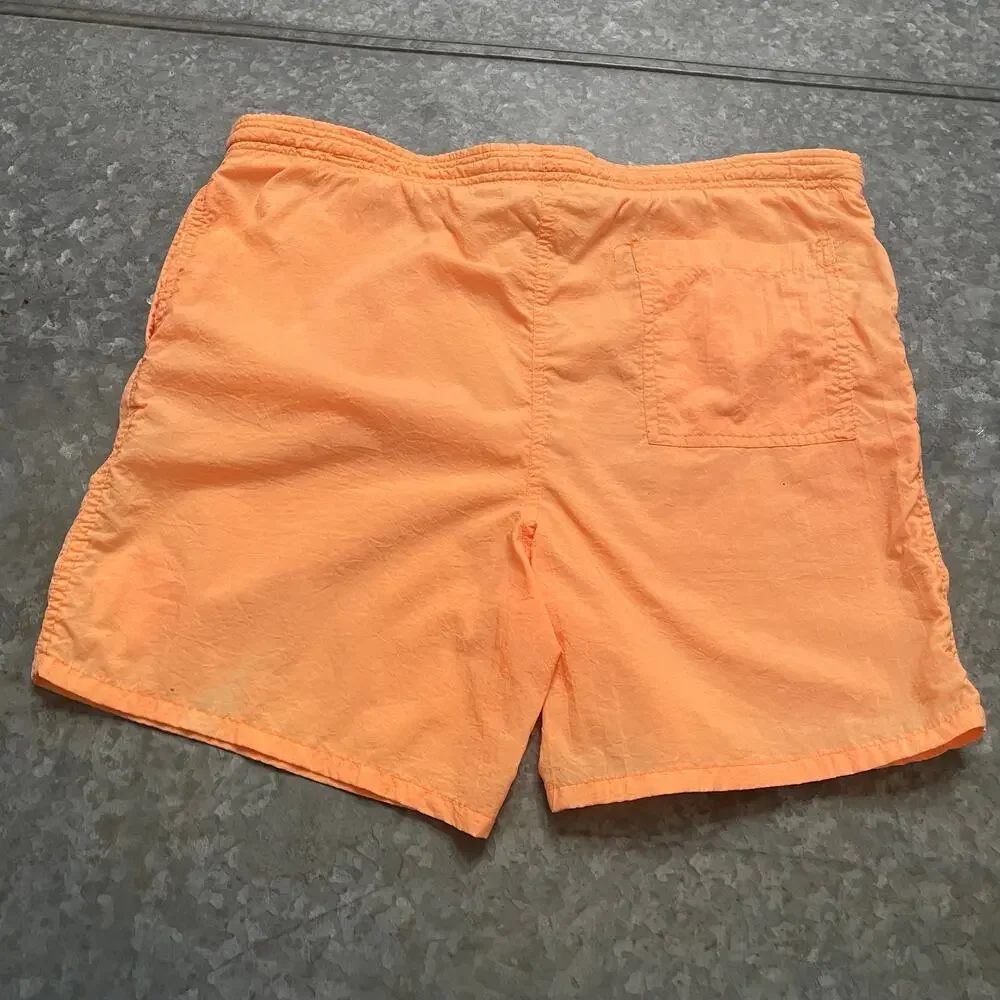 Vintage Surf Gear Neon Orange Nylon Shorts Mens Medium 32 / 34 Retro Surfing 90s